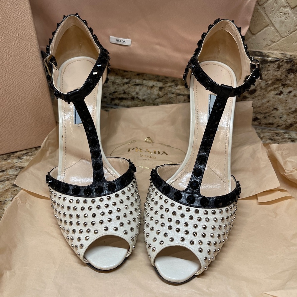 Prada T Strap studded OT Sandal